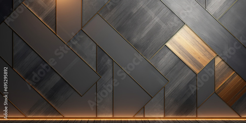 black and gold geometric background with striped embossed shapes. generative AI