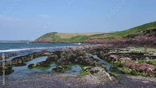 Fantastic rocky beach at Manorbier Pembrokeshire photo