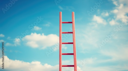 Red ladder leading to the blue sky with clouds