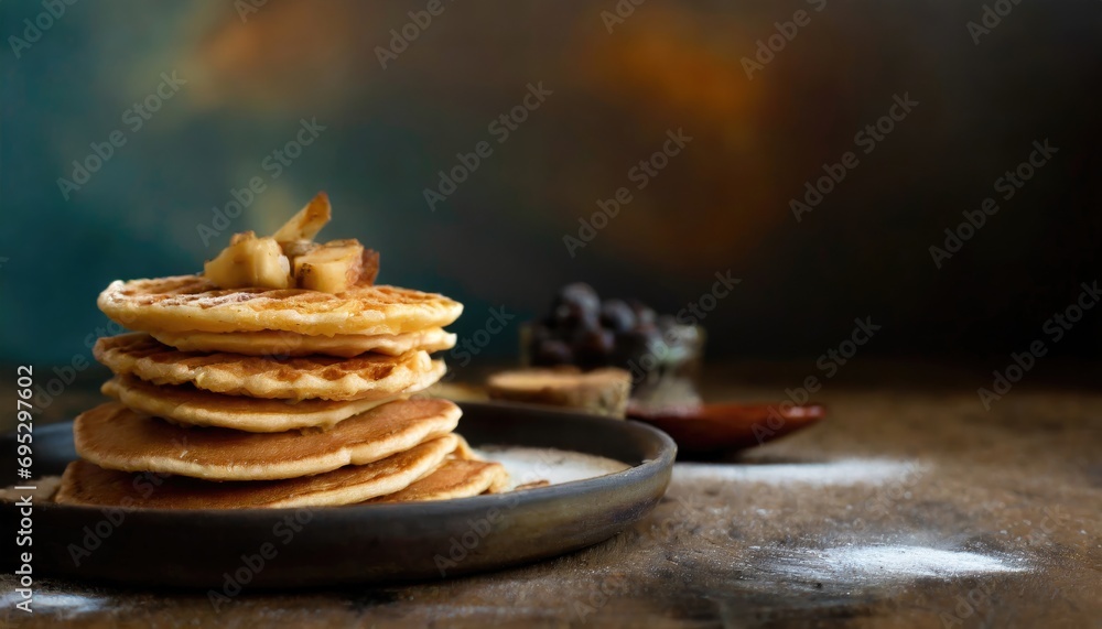 custom made wallpaper toronto digitalCopy Space image of  Delicious viennese waffles with maple syrup drizzle and blackberry on dark brown wood background.
