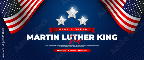 Martin Luther King Day banner design with American flag elements