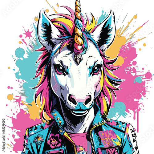 edgy and rebellious unicorn Vector graphic for t-shirt prints, posters, POD