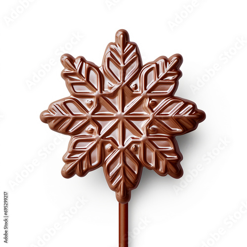 chocolate lolipop in the shape of a snowflake isolated on white background, AI Generative