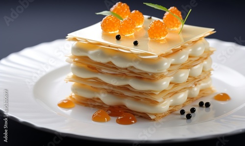White chocolate-varganya-millefeuille with champagne caramel caviar,  photo