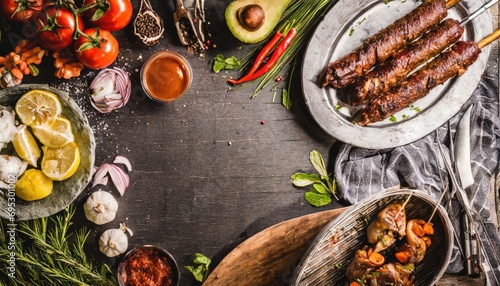 Wallpaper Mural BBQ Grilled rib eye steak, fried rib eye beef meat on a plate with green salad. Dark background. Torontodigital.ca