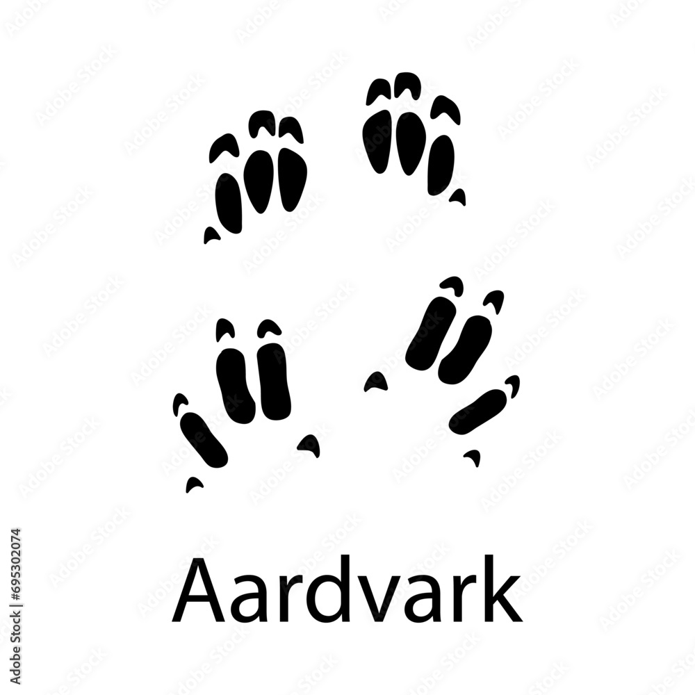 Aardvark paw print black isolate on white background .African animal vector illustration, wild animal doodle style for different design uses , book, banner , flayer or fabric pattern.	