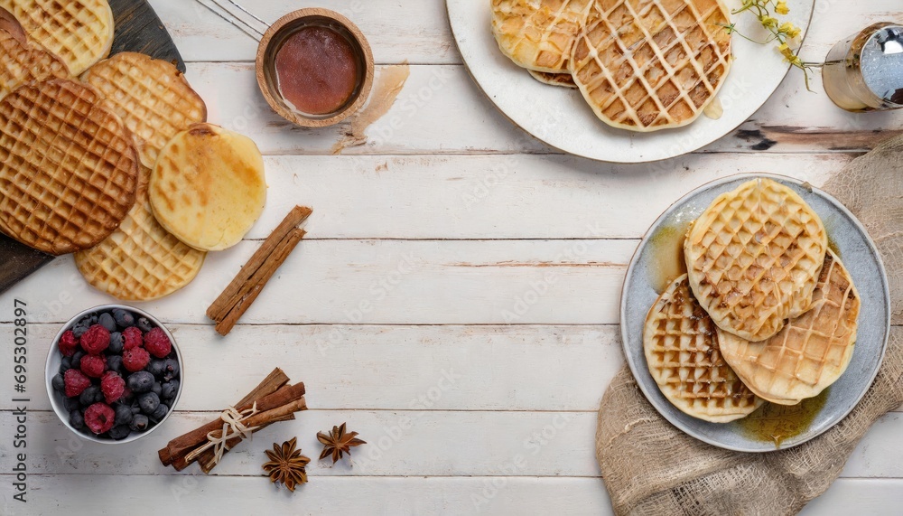Copy Space image of waffles made from pumpkin puree, eggs and flour, with the addition of cinnamon, cloves. Copy Space image of waffles made from pumpkin puree, eggs and flour, with the addition of cinnamon, cloves.