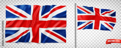 Vector realistic illustration of United Kingdom flags on a transparent background.
