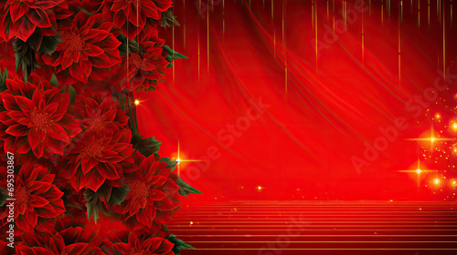 Chinese New Year background with red lanterns and flowers suitable for festive greeting cards, social media posts, and event invitations. Perfect for adding a touch of cultural elegance to your design