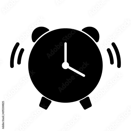 black ringing alarm clock icon isolated on transparent background. concept of time, watch, timer, alarm, hour, minute, deadline, timeup, ringing, rang, wake up vector illustration