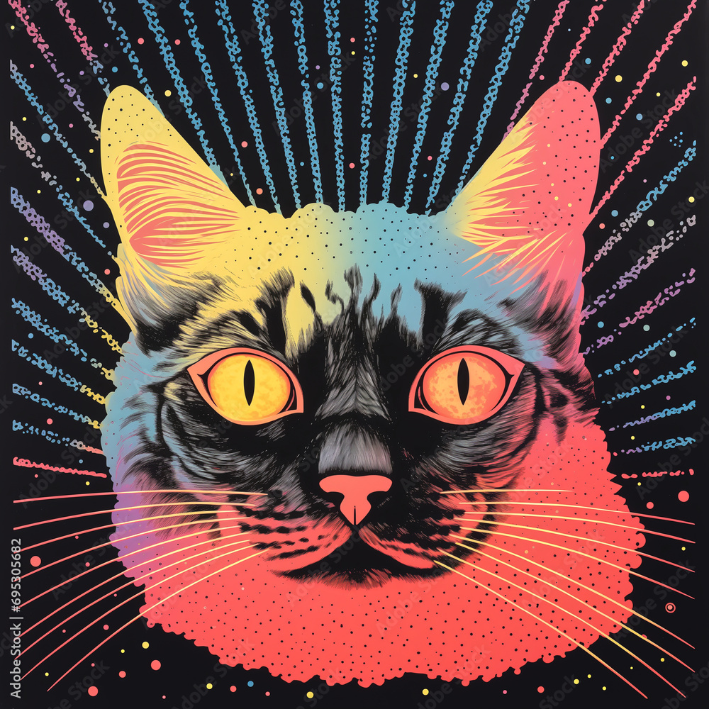 Fototapeta Exploring Risograph Aesthetics in Cat Form