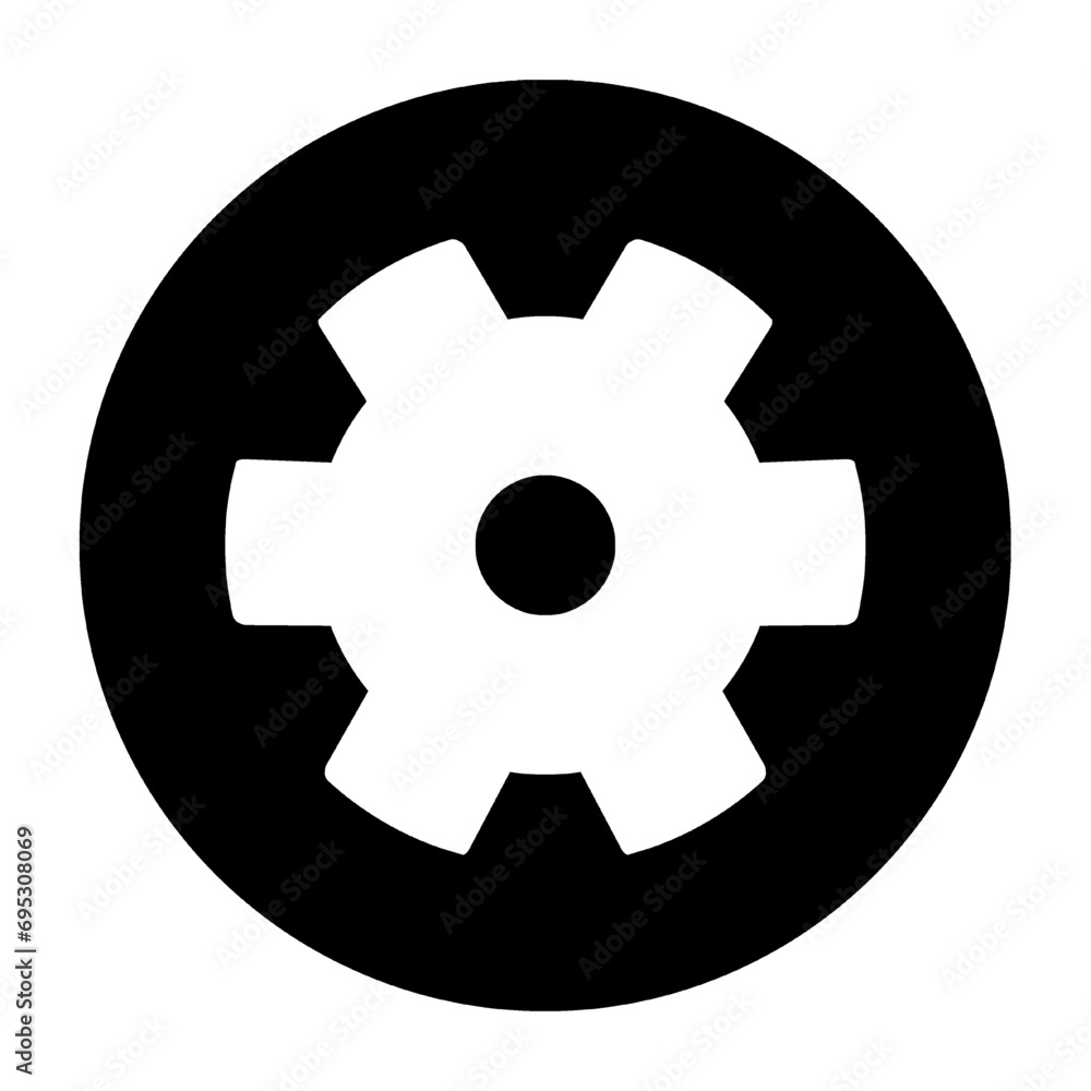 white gear icon on black circle isolated on white transparent background. concept of setting, engine, machine, engineering, machinery, power vector illustration white gear icon on black circle isolated on white transparent background. concept of setting, engine, machine, engineering, machinery, power vector illustration