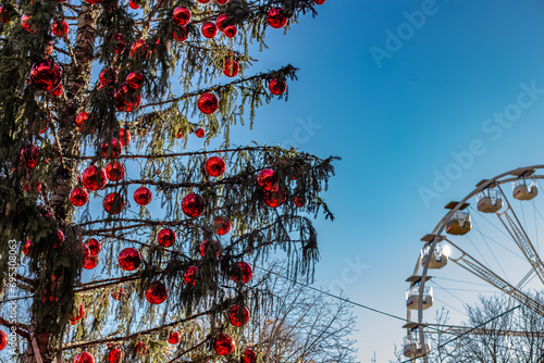 Ferris wheel at the Christmas market in Bergamo, Lombardy, Italy. Happy winter vacation feelings