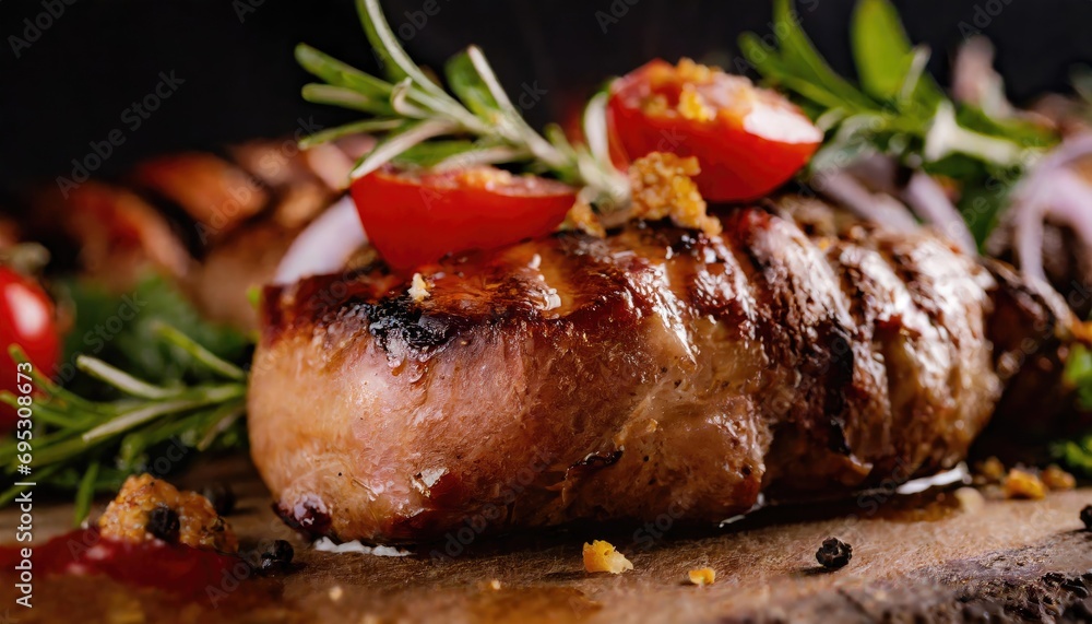Copy Space image with close up of barbecue ribs on cutting board over wooden table. Copy Space image with close up of barbecue ribs on cutting board over wooden table.