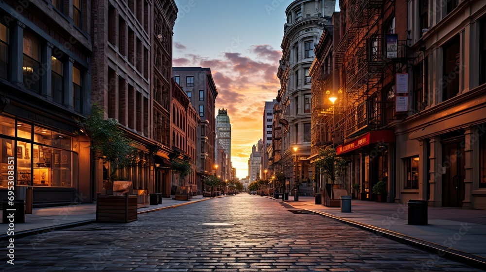 Obraz premium Empty street at sunset time in SoHo district