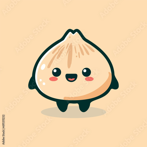 Kawaii dumpling mascot, cute flat character, asian food logo design, vector