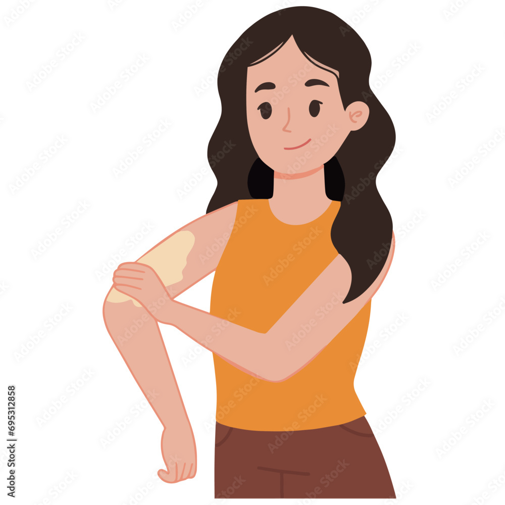 Portrait woman applying body lotion for moisture her skin vector illustration Portrait woman applying body lotion for moisture her skin vector illustration
