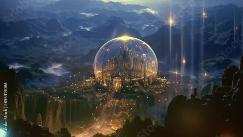 A fantasy dome city under a glass sphere fantasy landscape animation photo