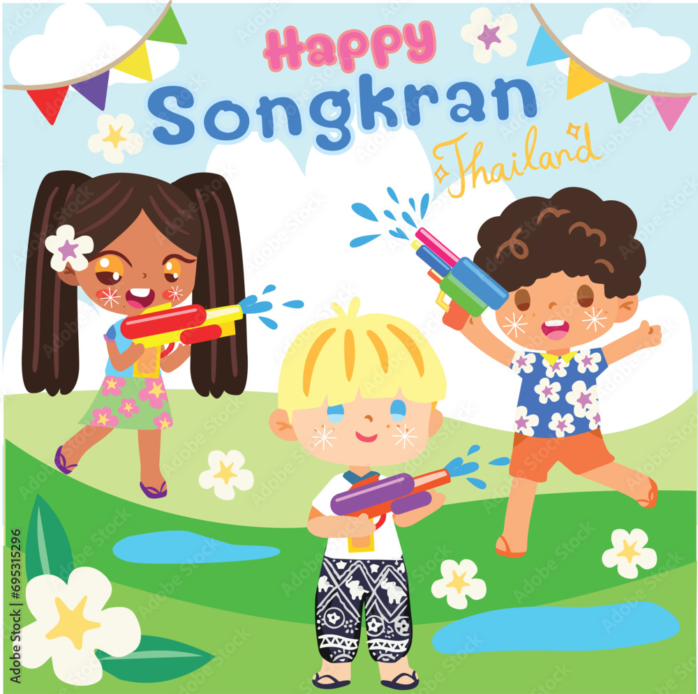 Songkran festival in summer Thailand water splash Vector