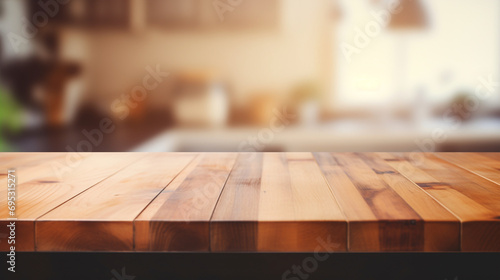 Wood table top on blurred kitchen background created with Generative Ai © Andrii Yablonskyi