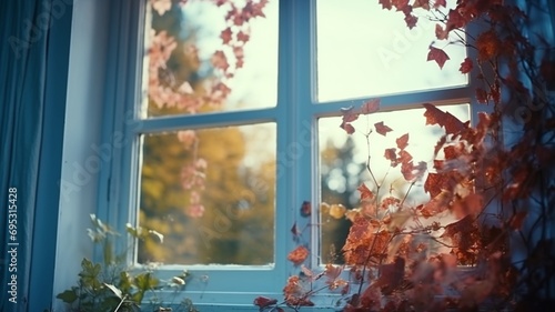 window in the autumn morning. generative ai