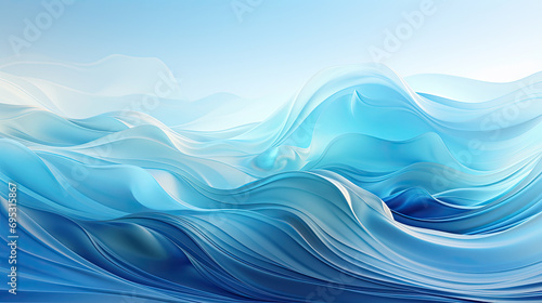 Abstract blue waves on a white background painting suitable for ocean-themed designs, coastal decor, textile prints, and digital backgrounds. Capturing the calming essence of the sea. photo