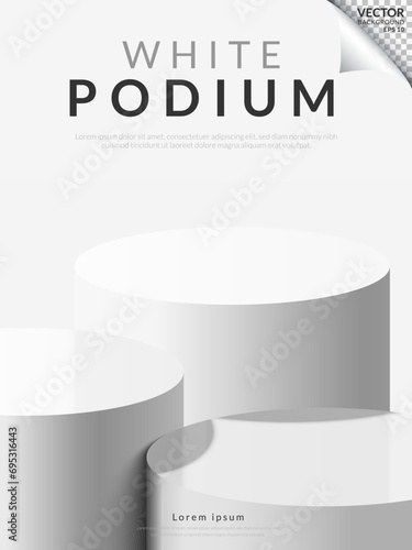 Three podium stage stand pedestal products display on white background. Vector illustration