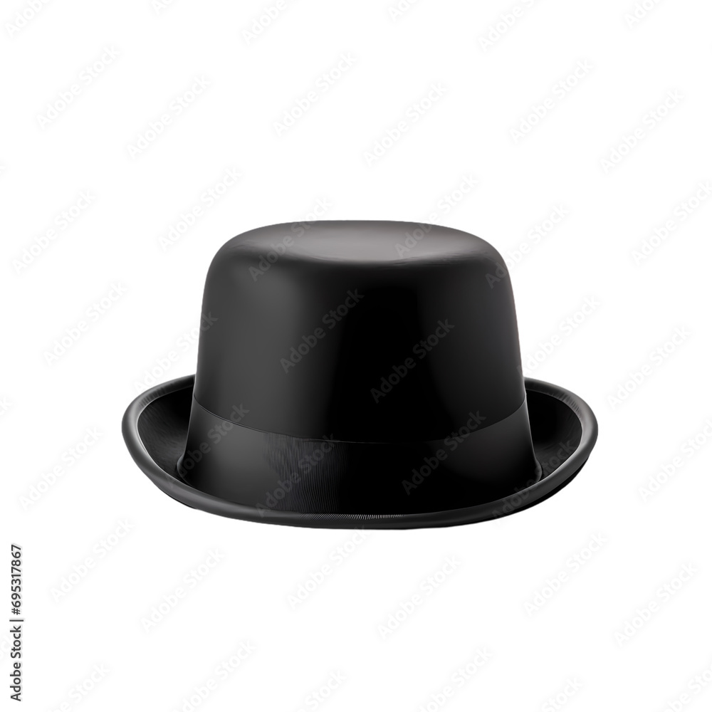 Black bowler hat isolated on transparent background Black bowler hat isolated on transparent background