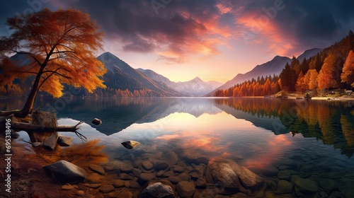 Fantastic autumn sunset of Hintersee lake © paisorn
