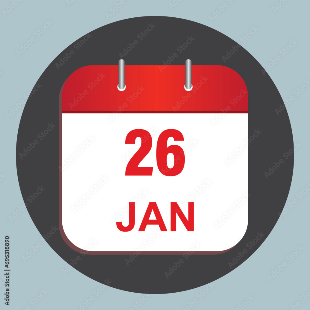 Calendar icon design. Calendar icon with date 26 January. Calendar icon symbol vector. First month of year. Calendar icon design. Calendar icon with date 26 January. Calendar icon symbol vector. First month of year.