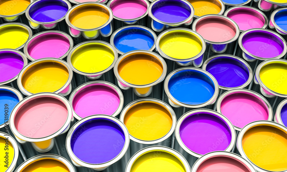 Fototapeta premium metal cans with coloured paint.