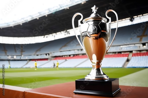 Ein Siegerpokal in einem Fußballstadion - Symbolgrafik für die EM / WM - Fußballtuniere photo