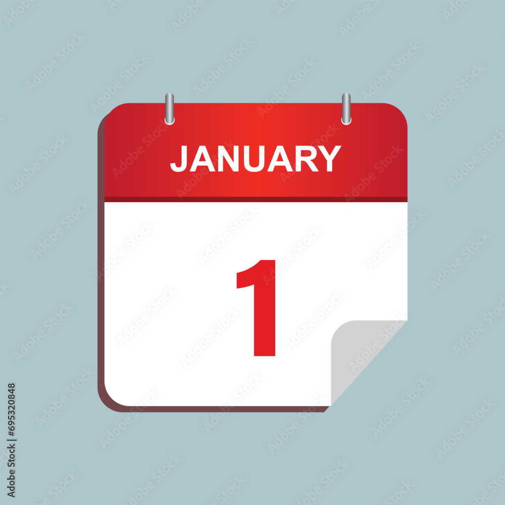 Calendar icon design. Calendar icon with date 1 January.  Calendar icon symbol vector. First day of year