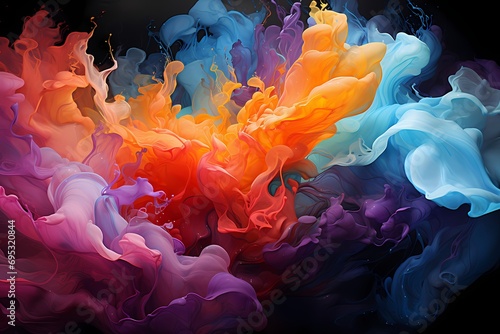 A whirlwind of vibrant liquid colors swirling and colliding in a mesmerizing display