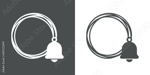 Tiempo de Navidad. Logo campana de boda. Icono con marco circular con líneas con silueta de campana de navidad para su uso en felicitaciones y tarjetas