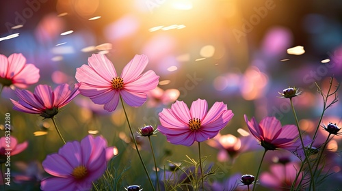 Field of colorful cosmos flower and butterfly