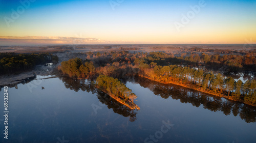 splendid view above Lake Hostens on a winter morning above the mist