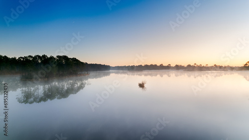 splendid view above Lake Hostens on a winter morning above the mist