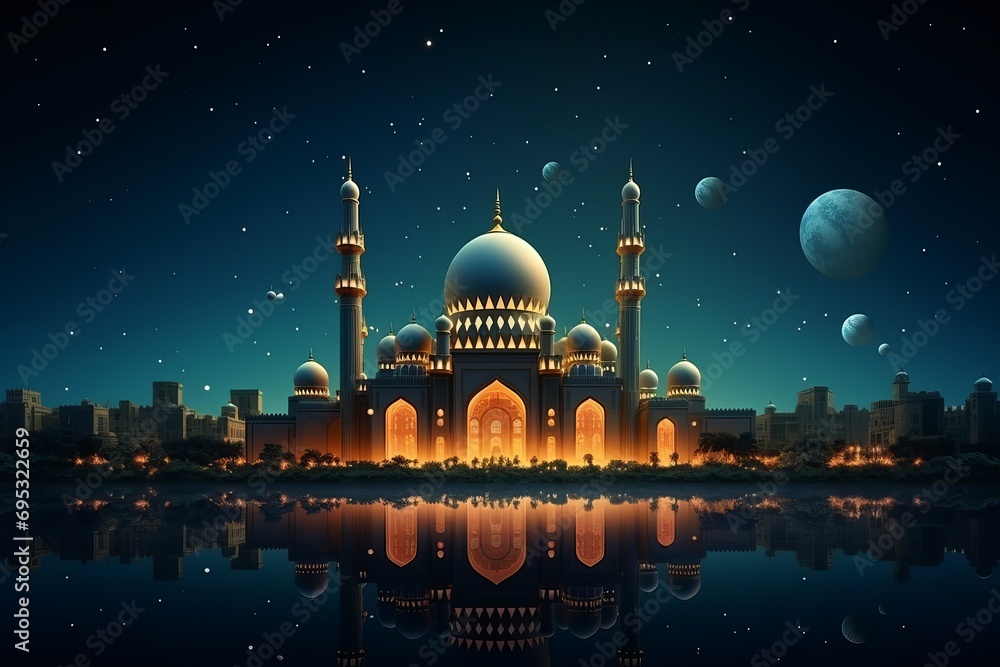 mosque at night, muslim, ramadan kareem,