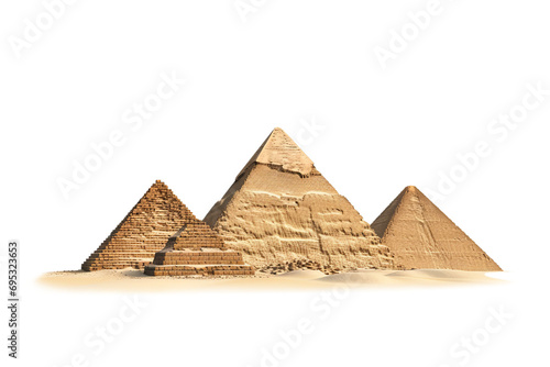 Giza pyramids isolated on white background  
