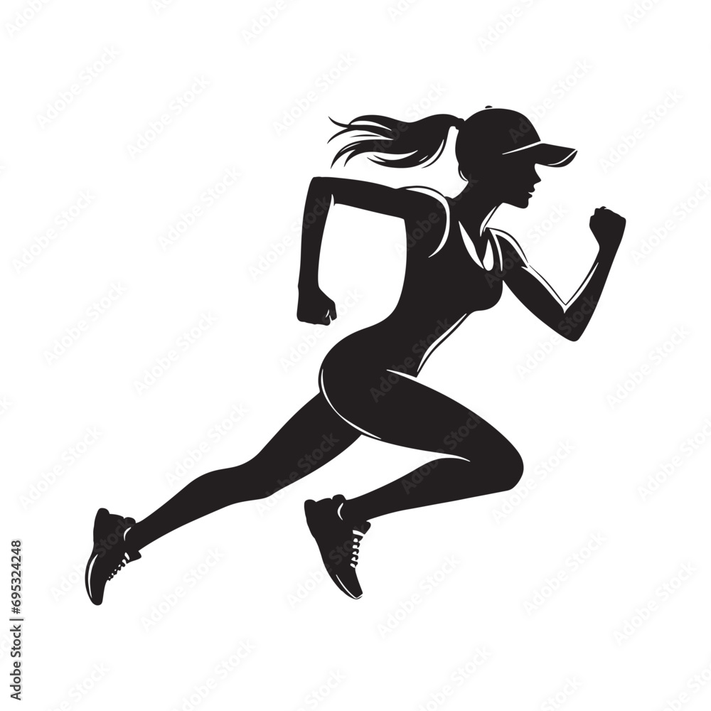 Running Woman Silhouette: Marathon Training - Silhouetted Female Jogger with Speed Lines - Minimallest Woman Running Black Vector
