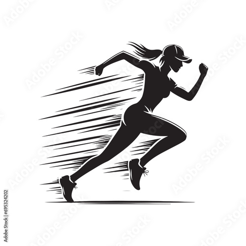 Running Woman Silhouette: Dynamic Fitness Woman Running with Abstract Speed Lines - Minimallest Woman Running Black Vector
