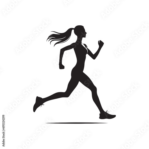 Running Woman Silhouette: Jogger on Mountain Trail - Healthy Lifestyle in Nature - Minimallest Woman Running Black Vector 