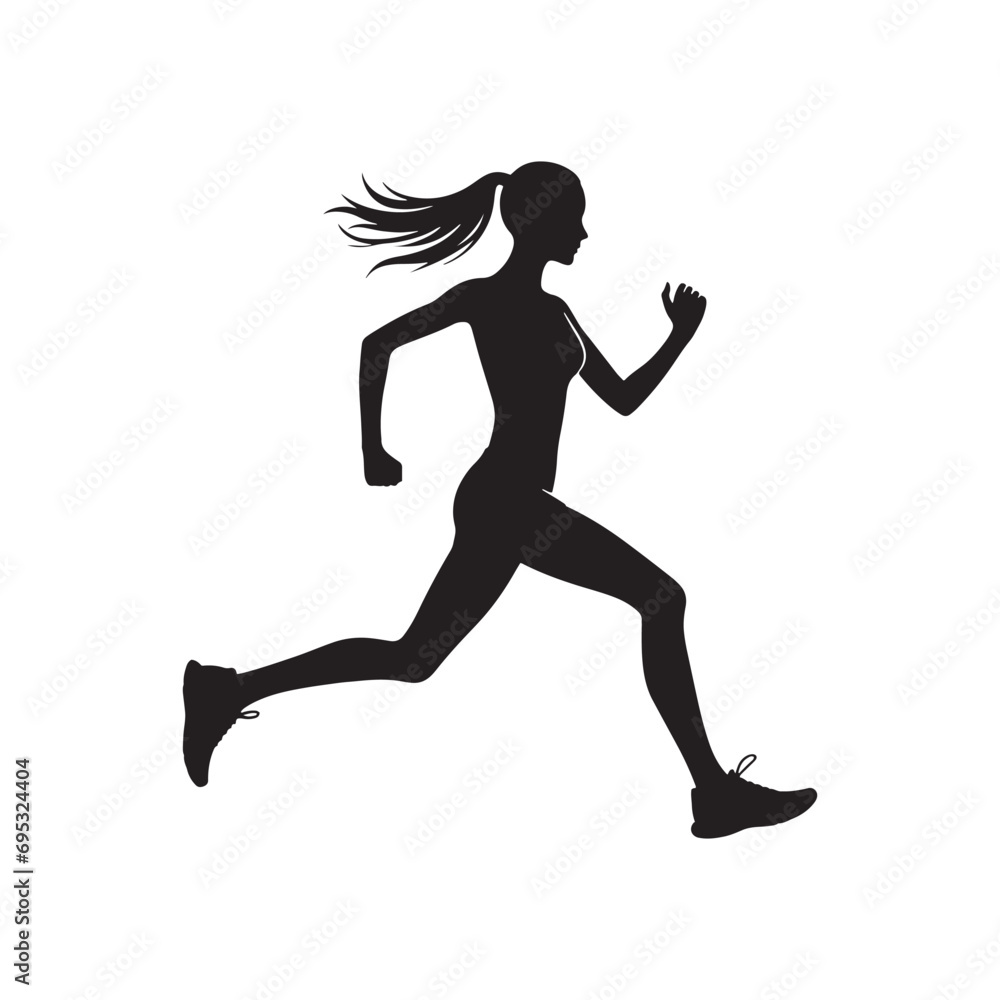 Running Woman Silhouette: Stylish and Graceful Female Runner in Motion - Minimallest Woman Running Black Vector
