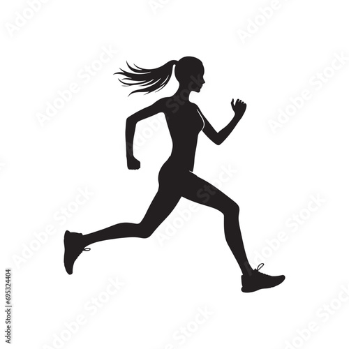 Running Woman Silhouette: Stylish and Graceful Female Runner in Motion - Minimallest Woman Running Black Vector 