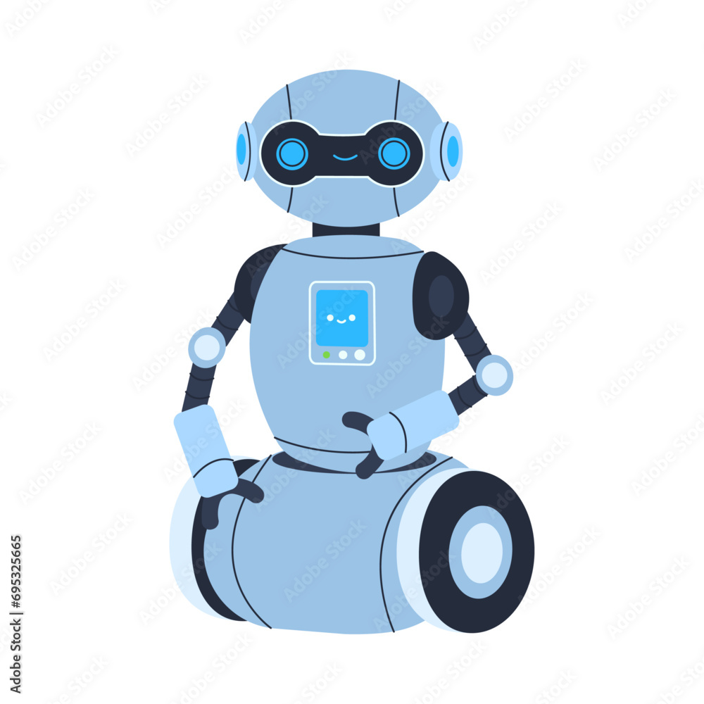 Flat vector illustration of robot on white background. Robotics. Flat vector illustration of robot on white background. Robotics.