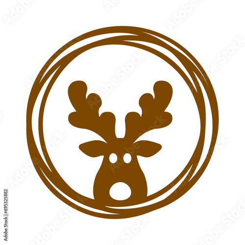 Tiempo de Navidad. Logo marco circular con líneas con silueta de cabeza de reno Rudolph asomado para su uso en tarjetas y felicitaciones