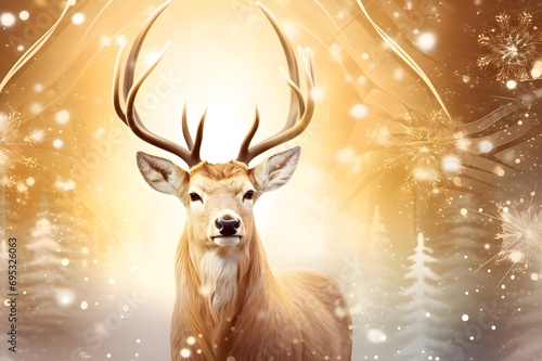 deer in the woods antler, wildlife, cartoon, winter, stag, design, 