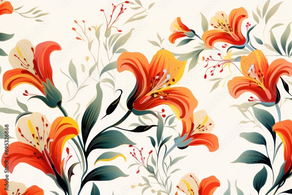 Floral pattern with alstroemeria. Blooming flowers on a light background