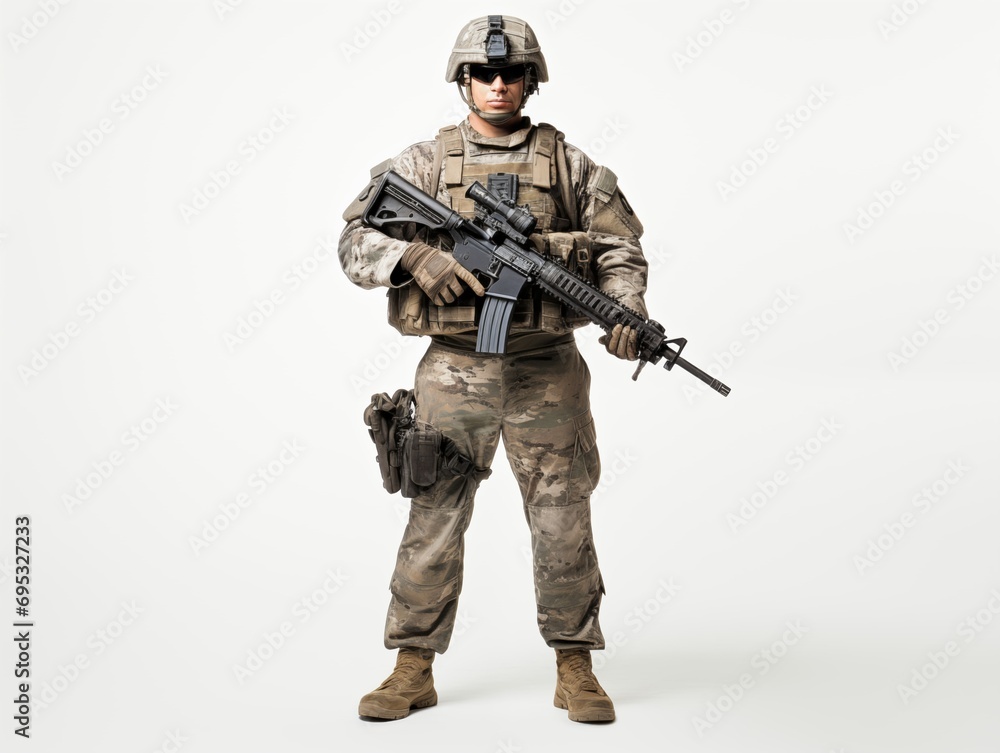 Soldier poised in full combat gear Soldier poised in full combat gear